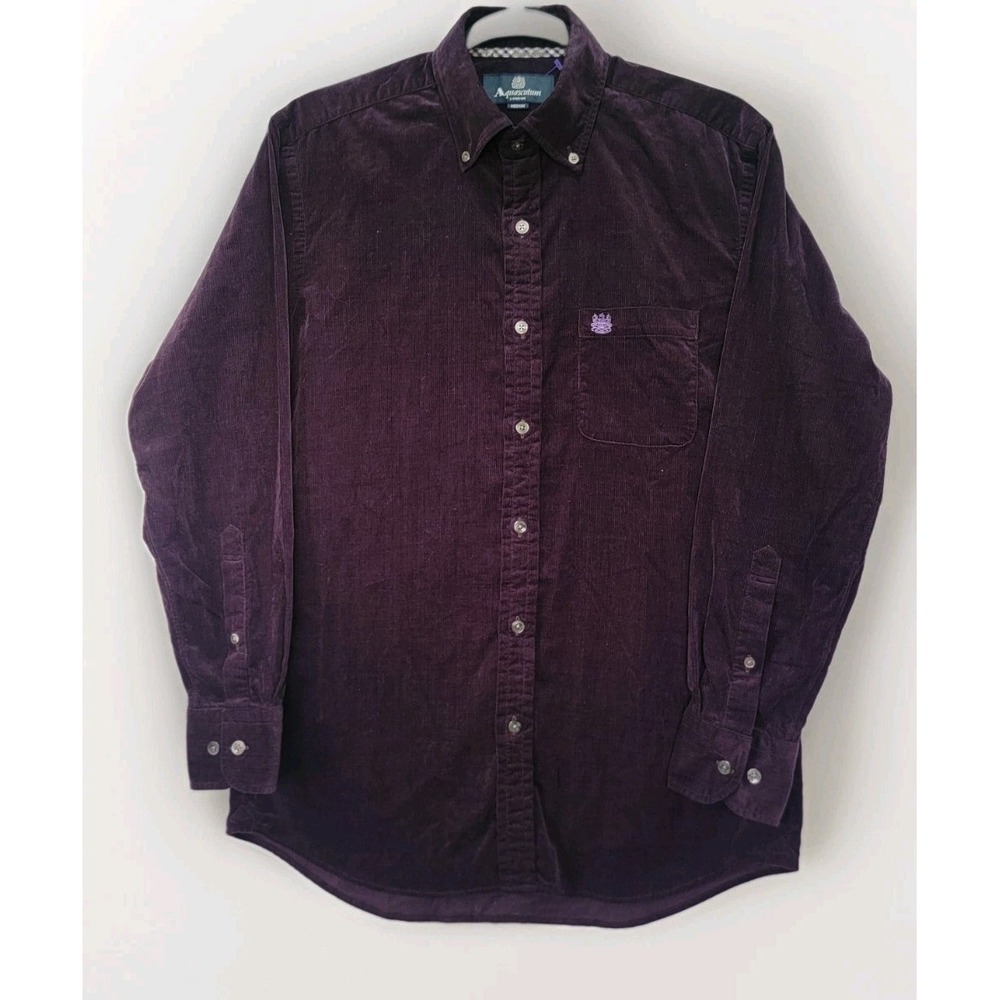 Vintage AQUASCUTUM London Men Med Deep Purple Corduroy Button Down Shirt Japan